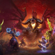 A Blizzard wallpaper for World of Warcraft Classic showing players facing off against a massive dragon.